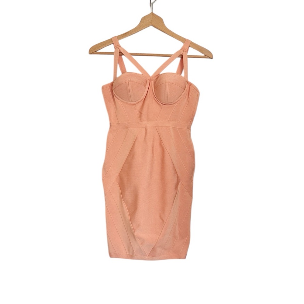 Miss Circle New York Peach Coral Bandage Fitted Stretchy Mini Dress size M